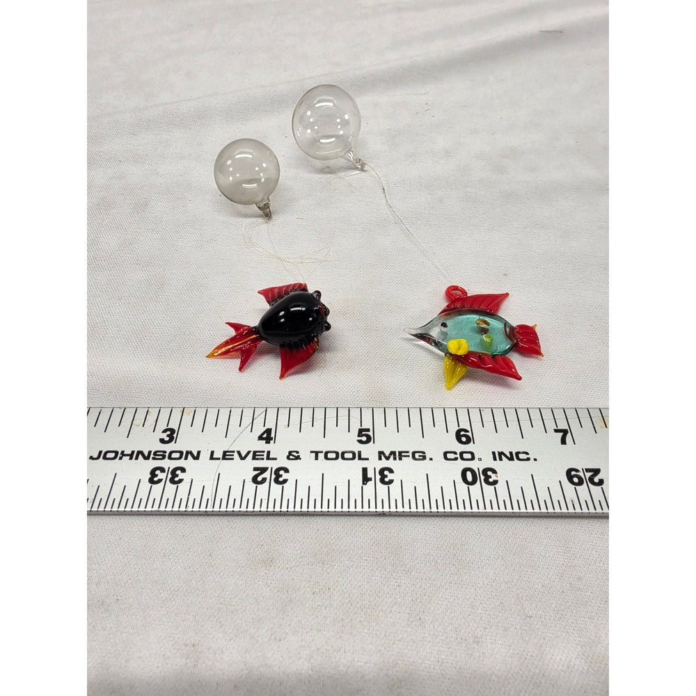 Vintage Hand Blown Glass Aquarium Fish Bobber Bubbles Floating Decor Set of 2